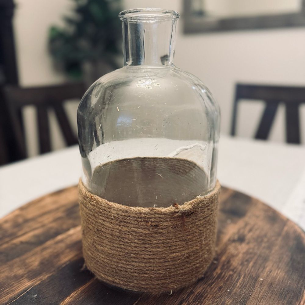 Large Coastal Farmhouse Twine Glass Vase